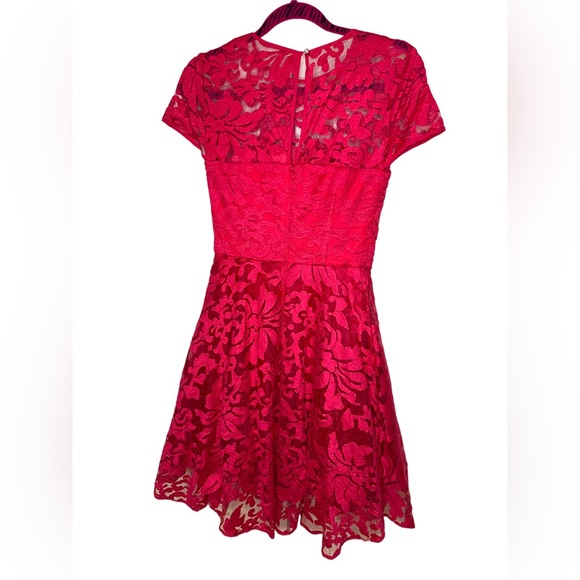 NWT TED BAKER Deep Pink Floral Overlay Sheer Lace Dress - Picture 2 of 7